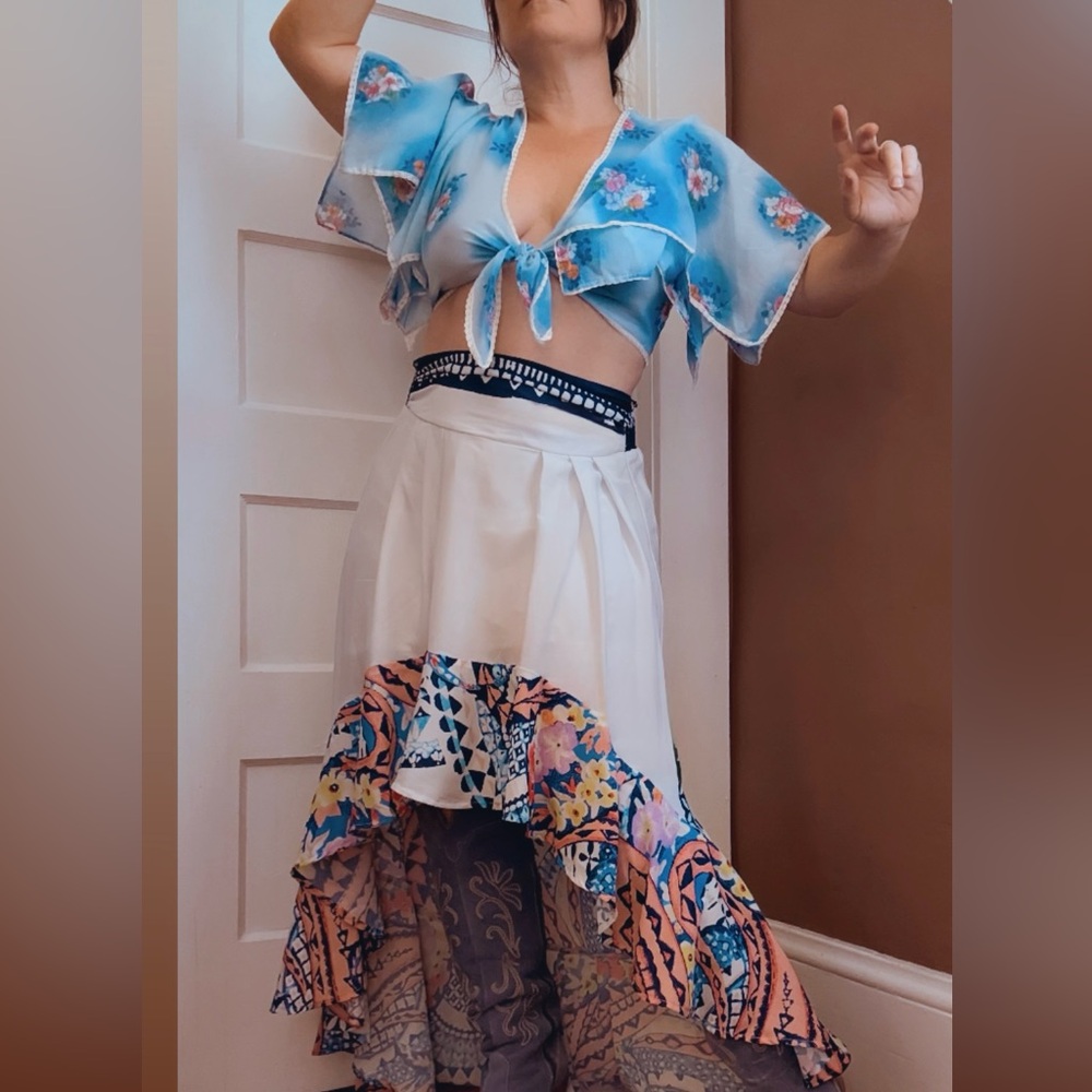 Festival Skirt Colorful Blue Red White Yellow Peach Mermaid Hi-Lo Hem